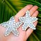 2.25" Rhinestone Star Beaded Applique Patch with Mesh and Iron On Backing